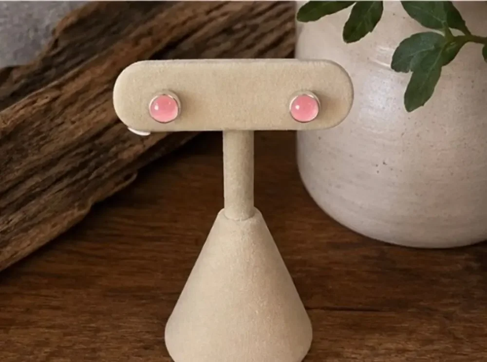 Petite Pink Conch Round Earrings | Sterling Silver Western Style